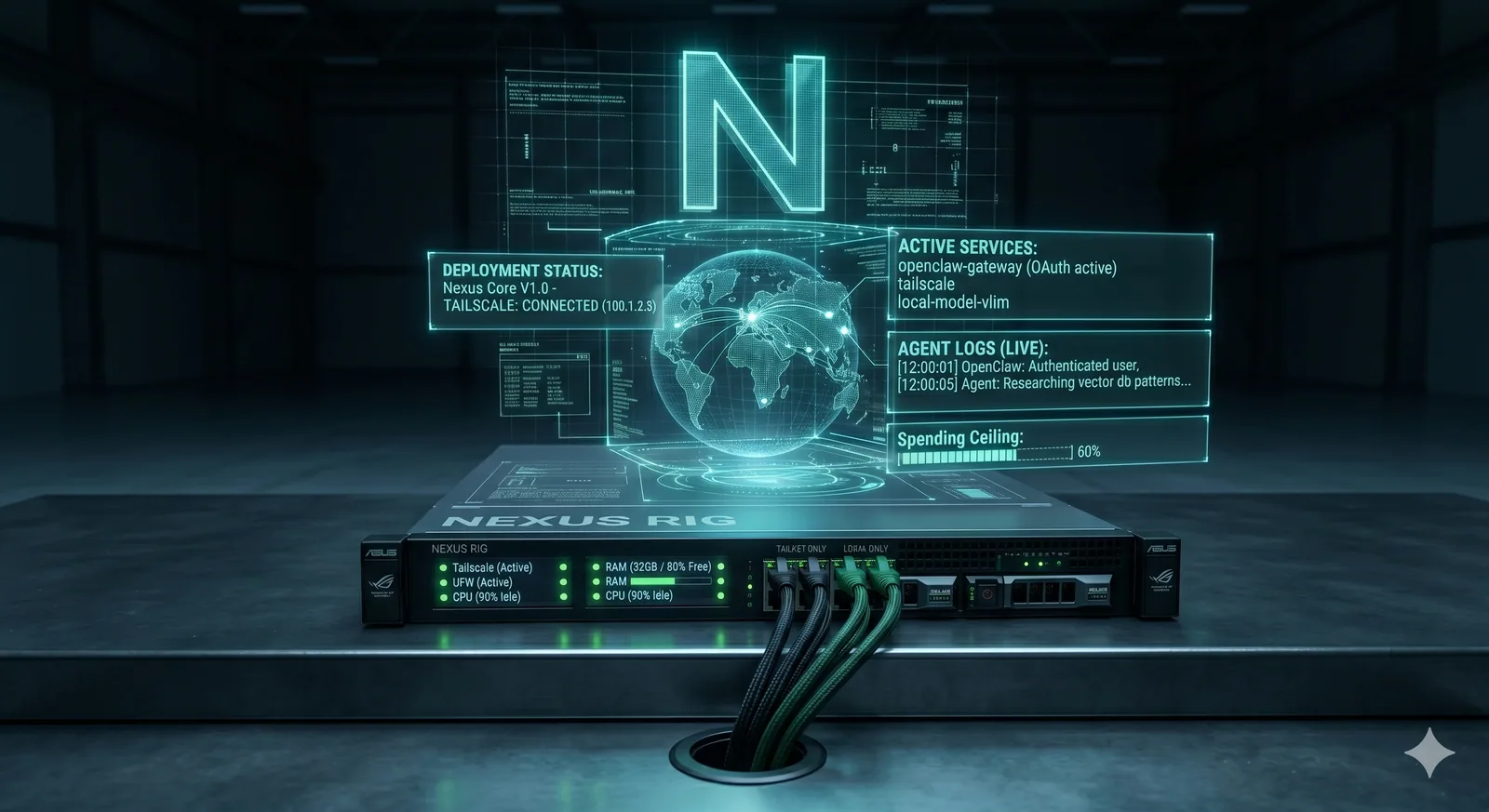 NEXUS rig: self-hosted AI agent server with live status overlay
